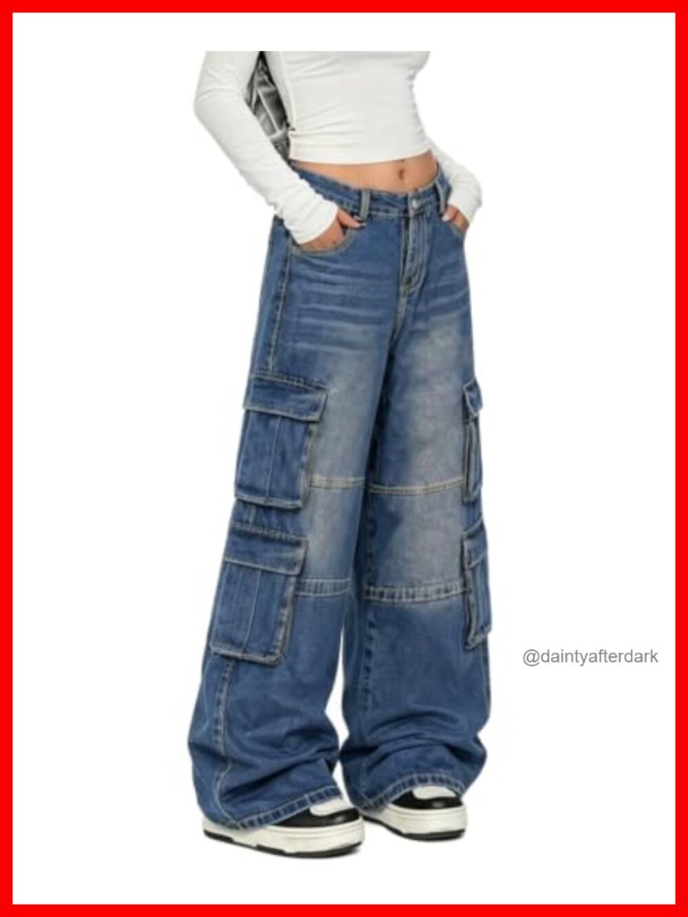 High Rise Baggy Wide Leg Cargo Jeans Multi Pocket Streetwear Y2K